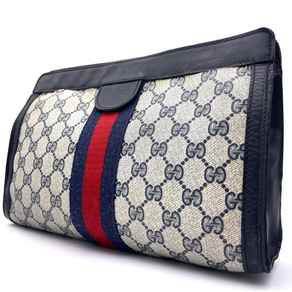 Gucci clutch bag Shoulder Web GG Supreme leather Navy Blue